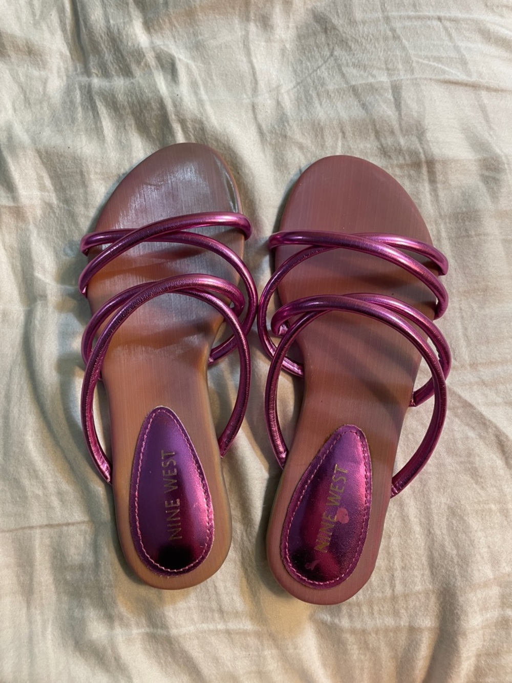 Nine West Metallic Fuchsia Multi-Strap Slide Sandals